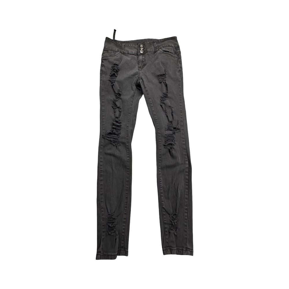 Ella Jeans Skinny Jeans Womens 9 Black Distressed Low Rise Ripped Denim Edgy